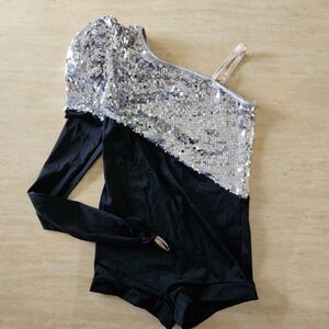 Weissman NWOT child large black silver dance costume jazz acro tap